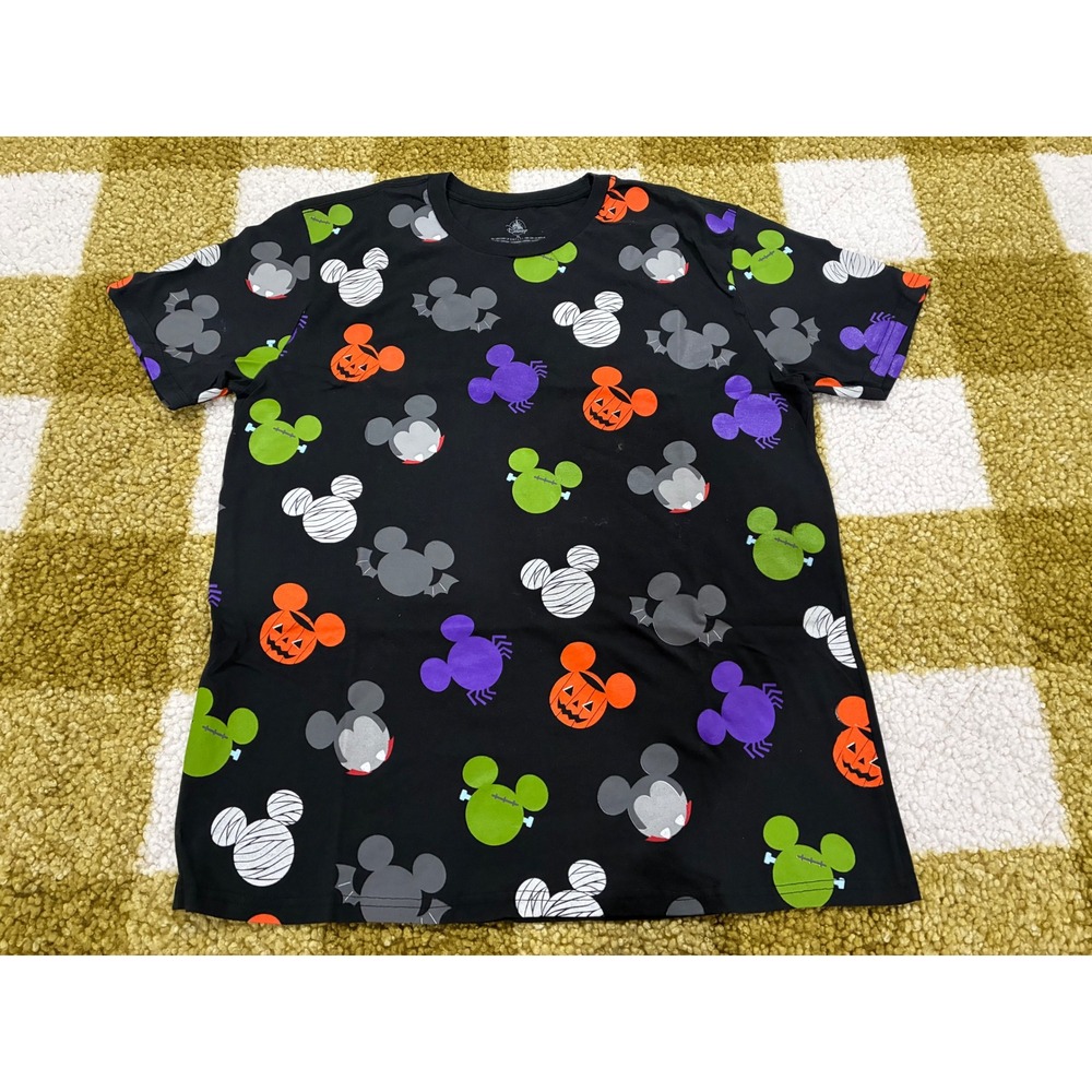 Disney Mickey Mouse Halloween All Over Print T-Shirt Mens XL‎ Black Spooky Icons